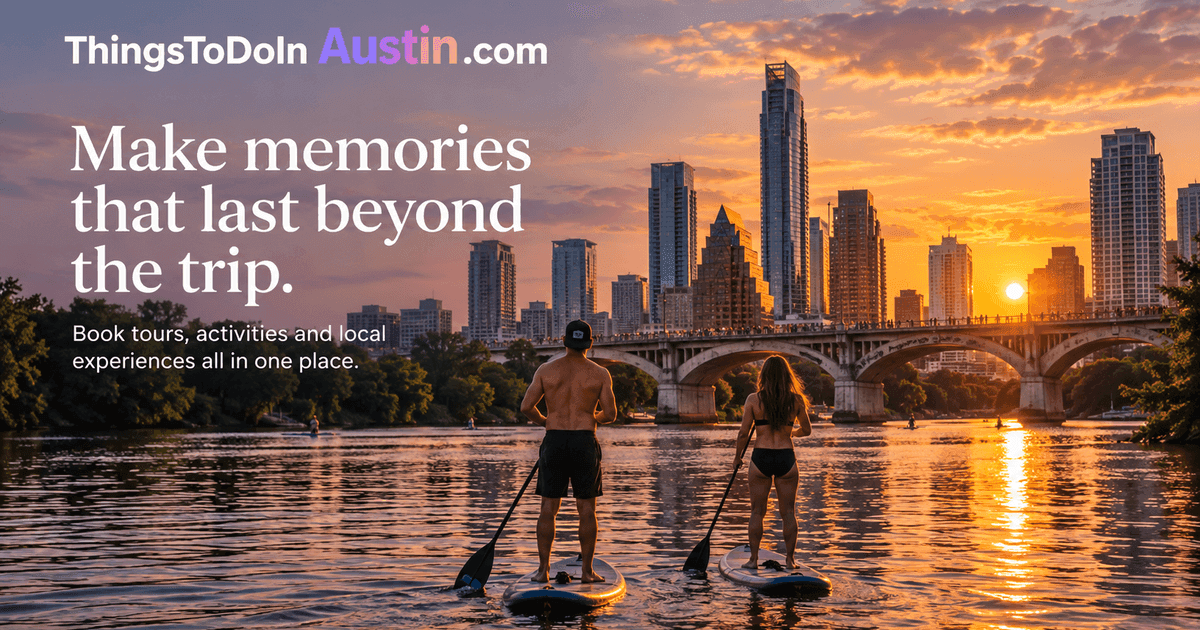 Austin skyline and paddleboarders at sunset