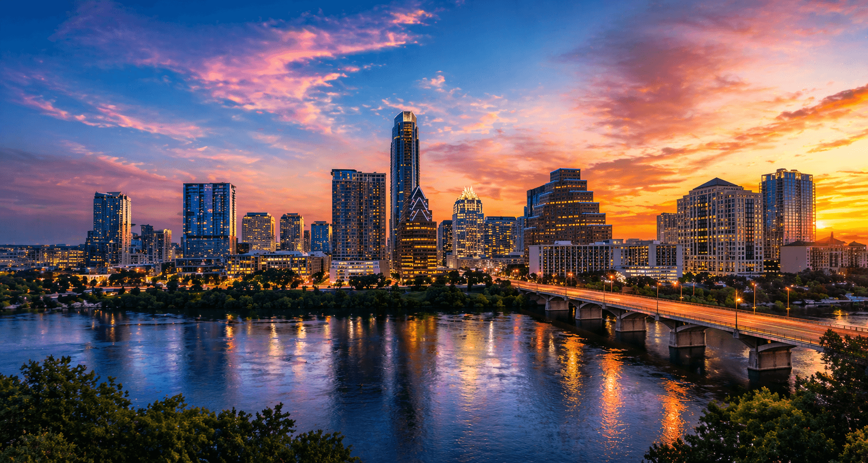 Austin skyline over the water