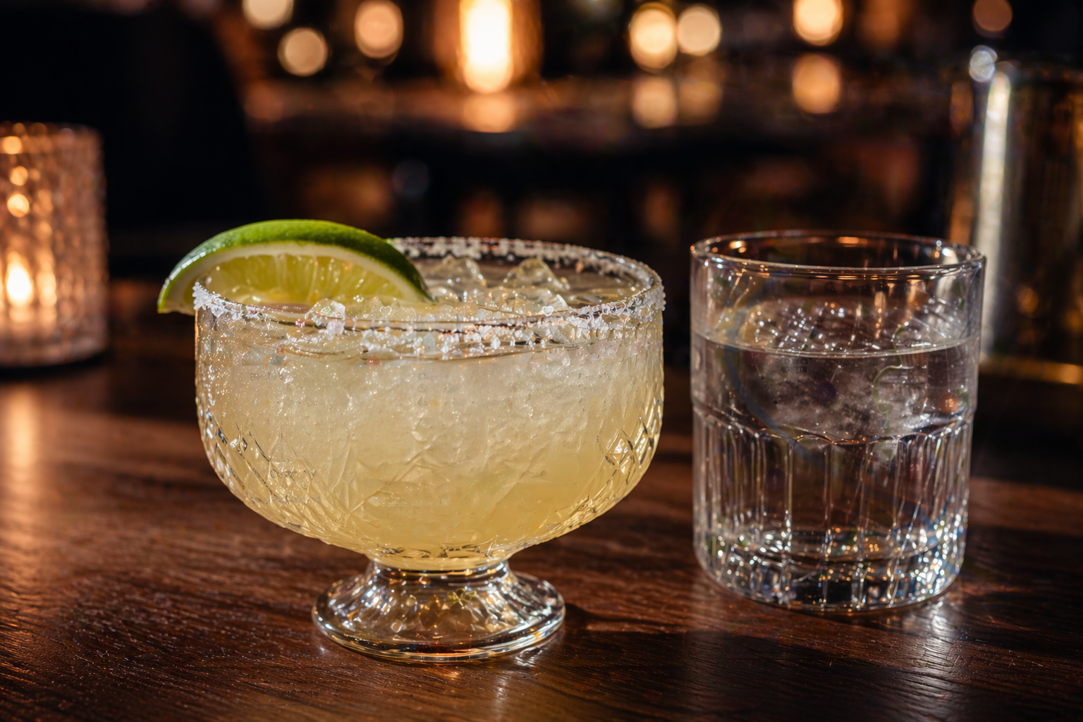 Margarita with lime at an Austin restaurant bar