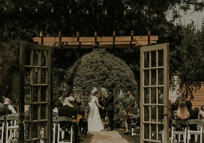 Garden wedding ceremony at Hummingbird House near Austin