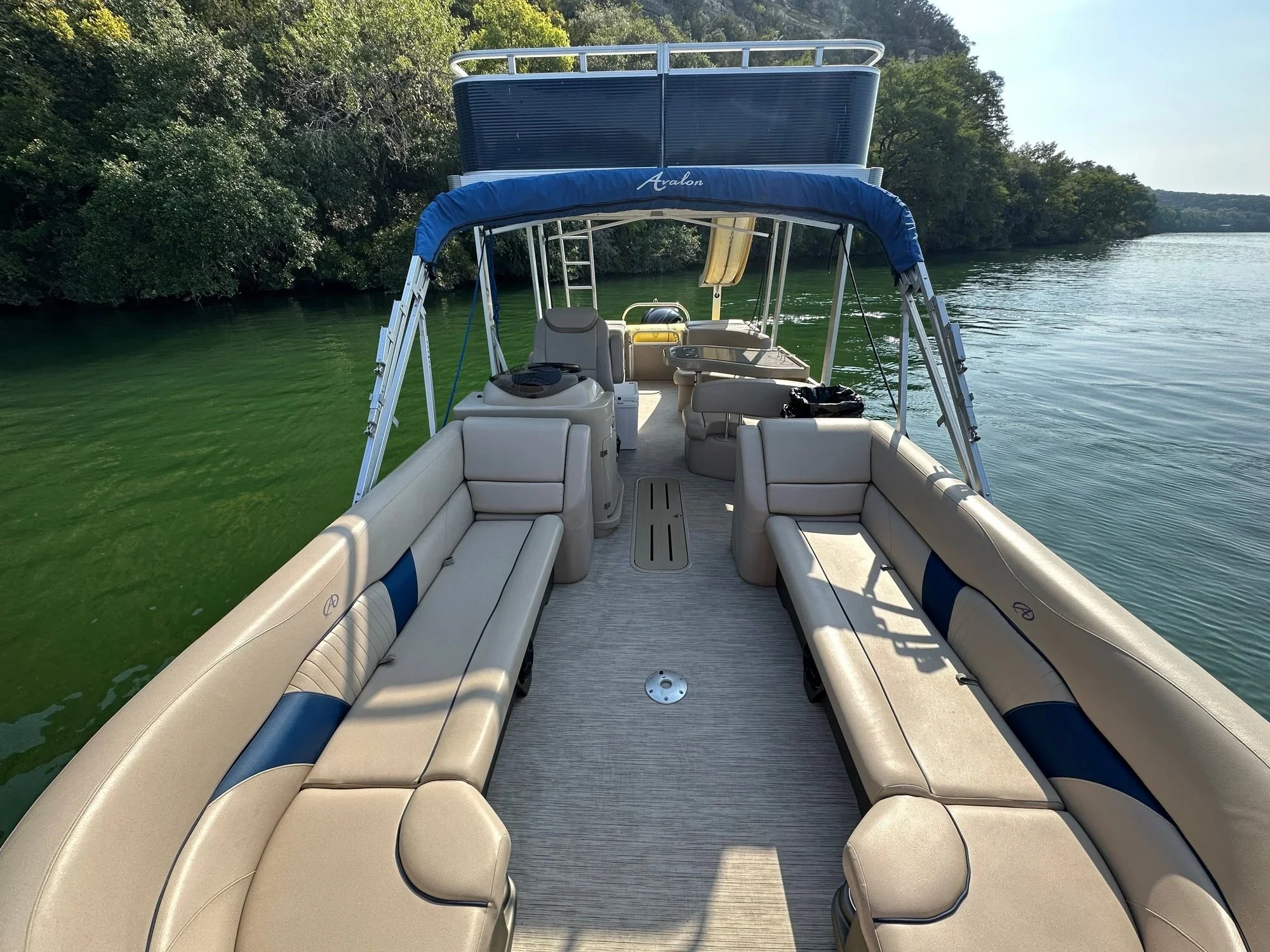Lake Travis double decker party boat suited for Devil's Cove outings