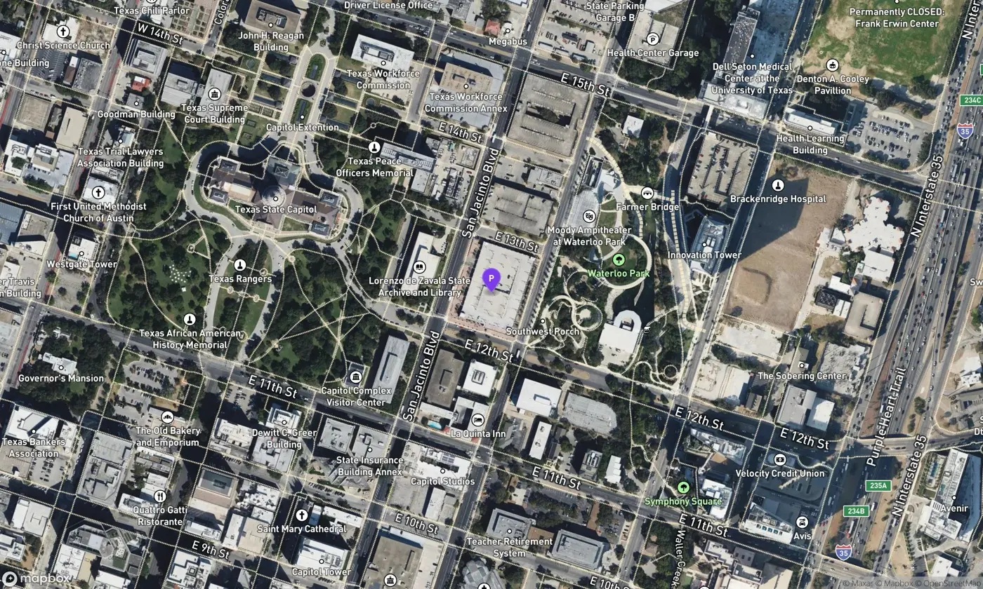 Satellite view of the Capitol Visitors Parking Garage at 1201 San Jacinto Boulevard