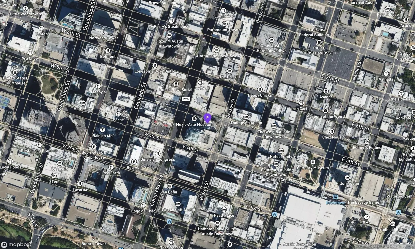 Satellite view around the Austin Visitor Center at 103 East 5th Street